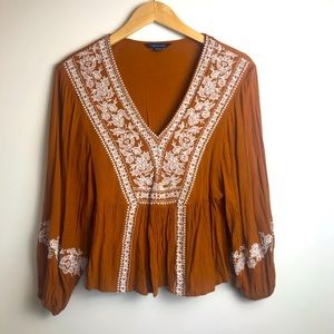Rust Embroidered baby doll top